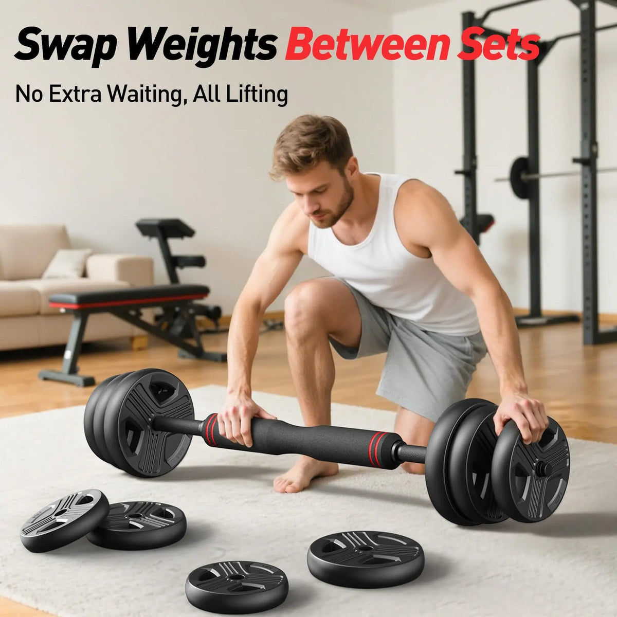 FED Fitness Five in One Adjustable Dumbbell Set Barbell Kettlebell Push Up Stand
