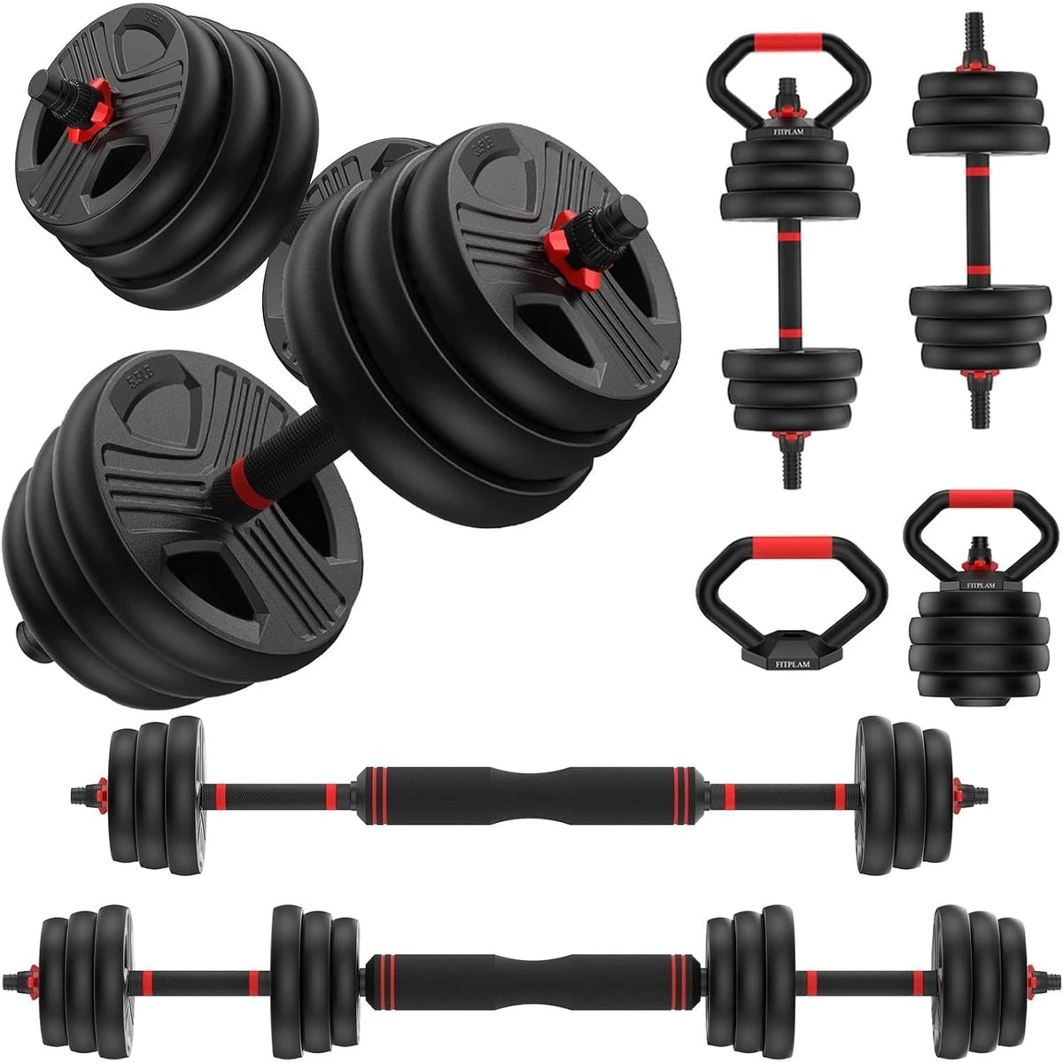 FED Fitness Five in One Adjustable Dumbbell Set Barbell Kettlebell Push Up Stand