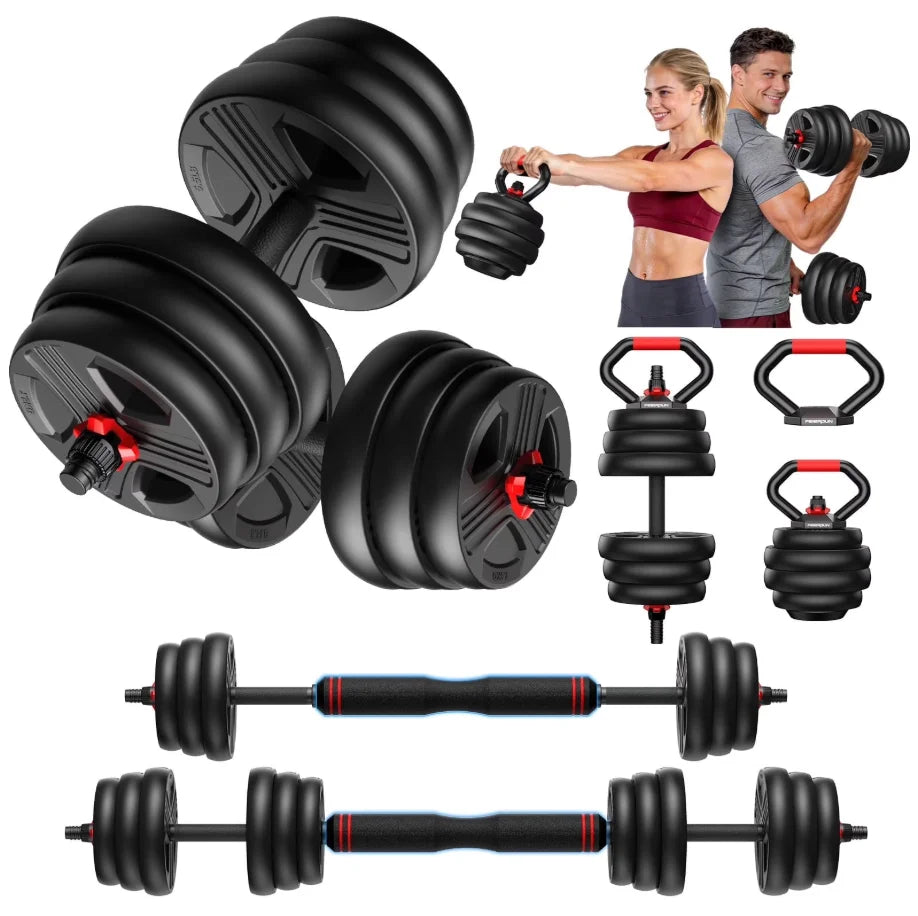 FED Fitness Five in One Adjustable Dumbbell Set Barbell Kettlebell Push Up Stand