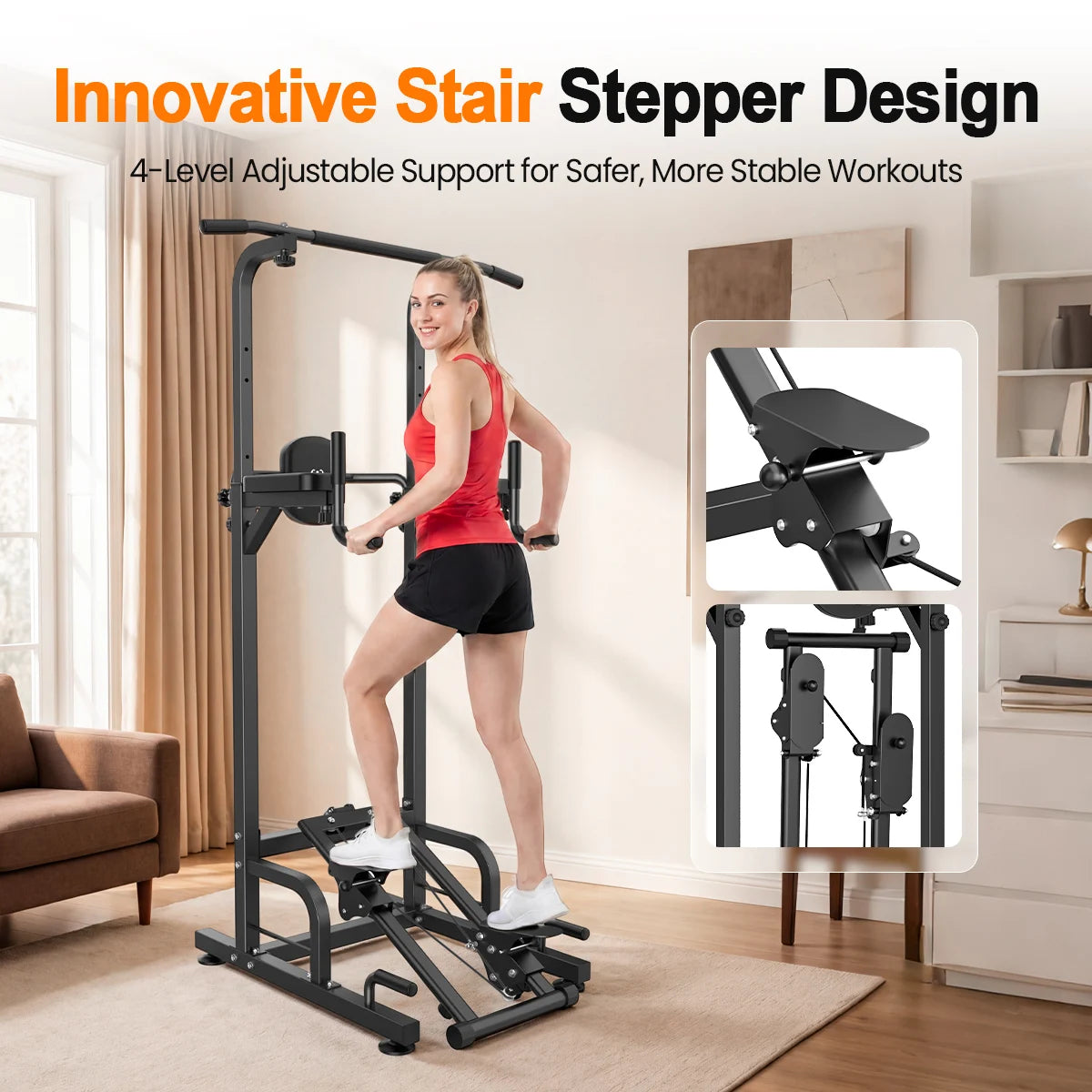 Multifunctional Power Tower Pull Up Dip Station With Stepper